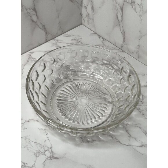 Vintage Federal Glass Clear Glass Thumbprint Bowl “Yorktown" Depression Era 8” - Picture 2 of 6